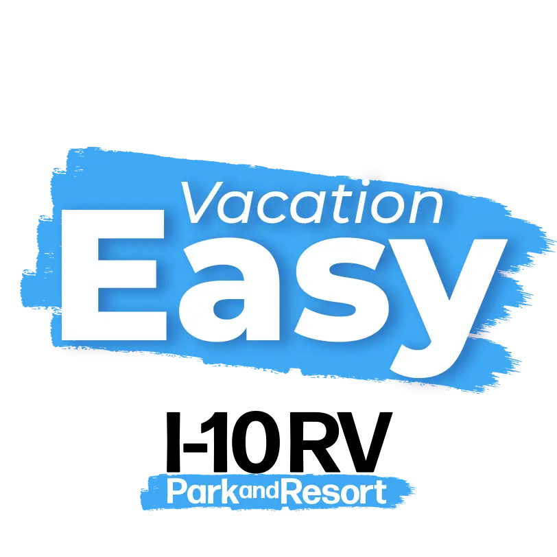 Logo for I-10 RV Park and Resort with the slogan "Vacation Easy."