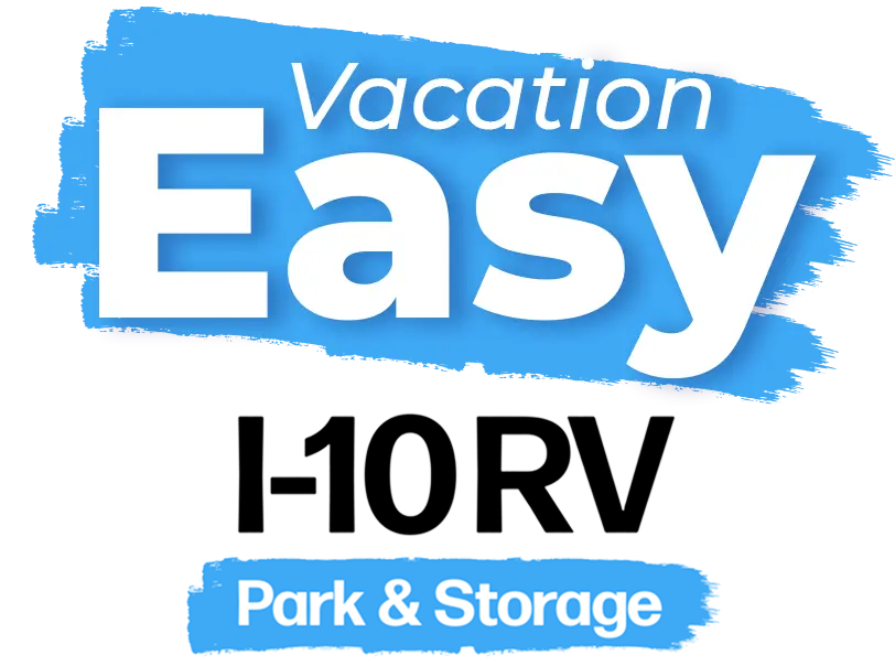 Logo for I-10 RV Park and Storage with the slogan "Vacation Easy."